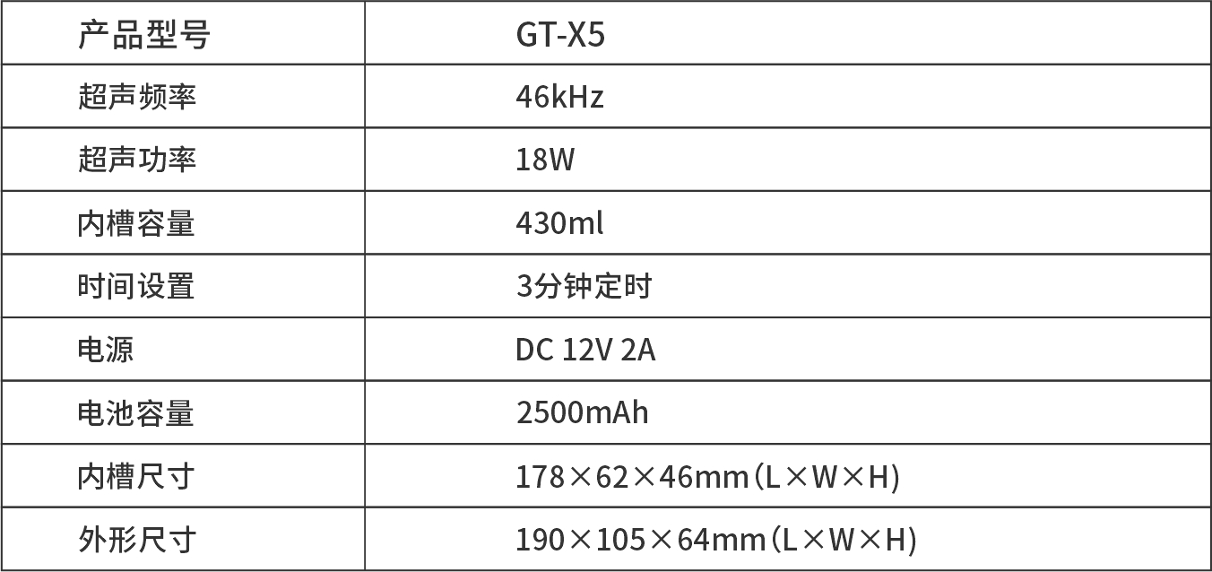 GT-X5 充電型超聲波清洗機